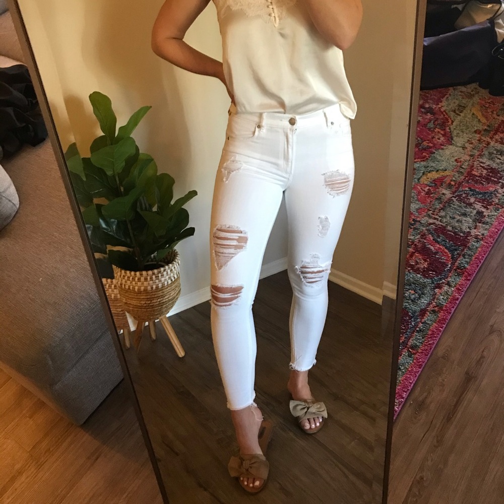 Express, White Distressed Jeans, Size 8R